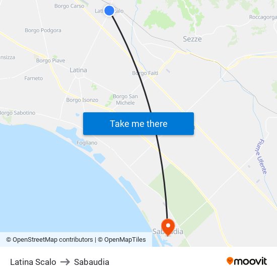 Latina Scalo to Sabaudia map