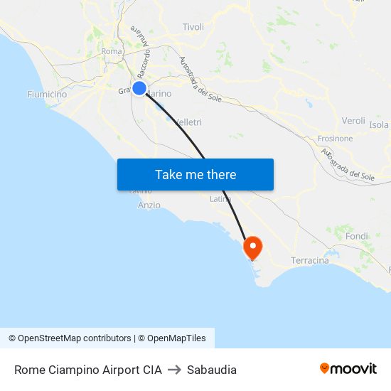 Rome Ciampino Airport CIA to Sabaudia map