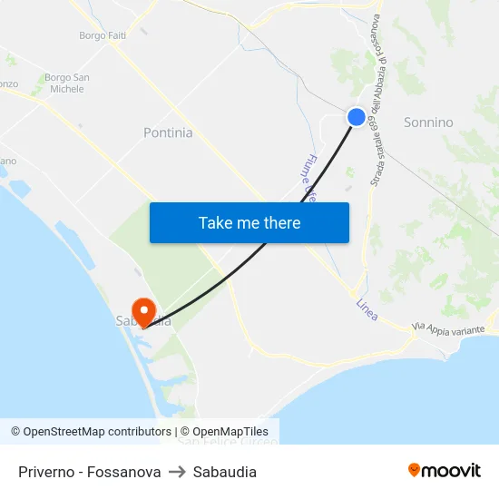 Priverno - Fossanova to Sabaudia map