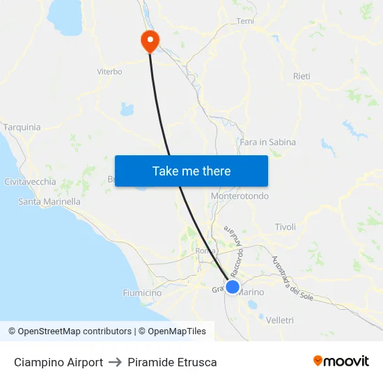 Ciampino Airport to Etruscan Pyramid map