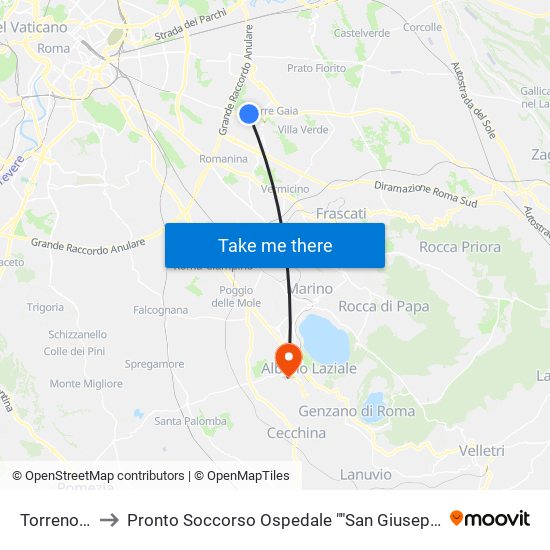 Torrenova to Pronto Soccorso Ospedale ""San Giuseppe"" map