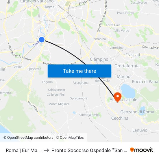 Roma | Eur Magliana to Pronto Soccorso Ospedale ""San Giuseppe"" map