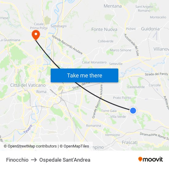 Finocchio to Ospedale Sant'Andrea map