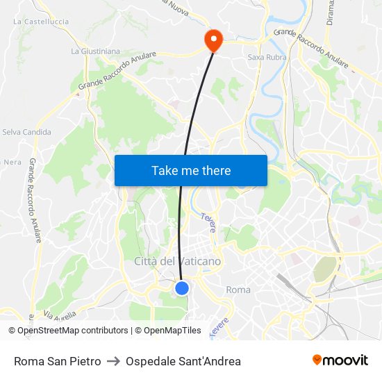 Roma San Pietro to Ospedale Sant'Andrea map