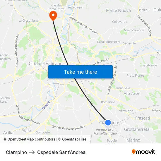 Ciampino to Sant'Andrea Hospital map