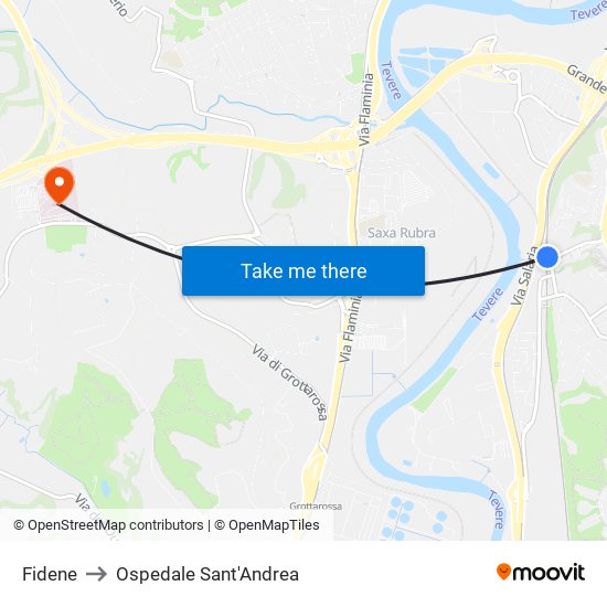 Fidene to Ospedale Sant'Andrea map