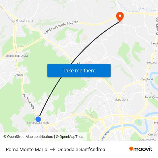 Roma Monte Mario to Ospedale Sant'Andrea map
