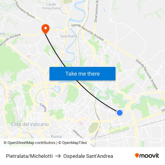 Pietralata/Michelotti to Ospedale Sant'Andrea map