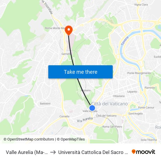 Valle Aurelia (Ma - Fl3) to Università Cattolica Del Sacro Cuore map