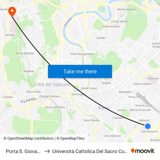 Porta S. Giovanni to Università Cattolica Del Sacro Cuore map
