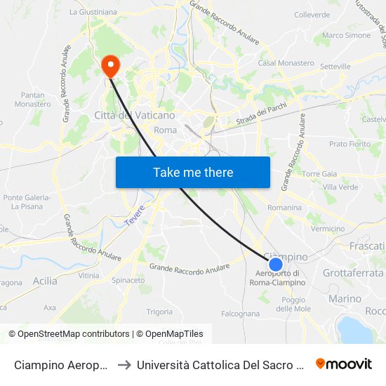 Ciampino Aeroporto to Università Cattolica Del Sacro Cuore map