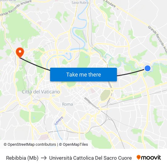 Rebibbia (Mb) to Università Cattolica Del Sacro Cuore map