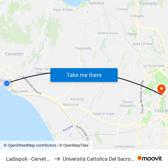 Ladispoli - Cerveteri FS to Università Cattolica Del Sacro Cuore map