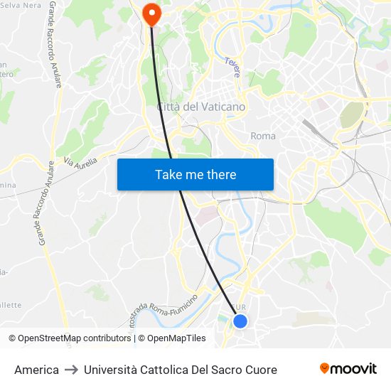 America to Università Cattolica Del Sacro Cuore map