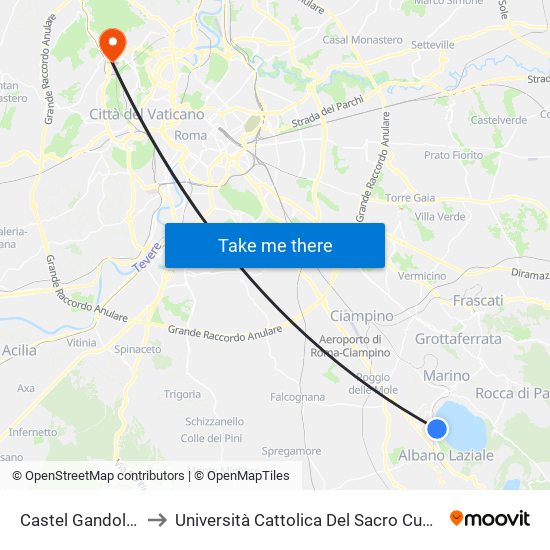 Castel Gandolfo to Università Cattolica Del Sacro Cuore map