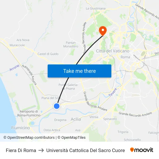 Fiera Di Roma to Università Cattolica Del Sacro Cuore map