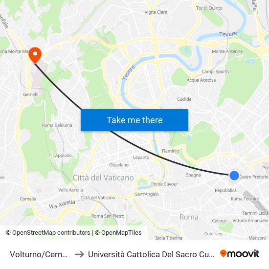 Volturno/Cernaia to Università Cattolica Del Sacro Cuore map