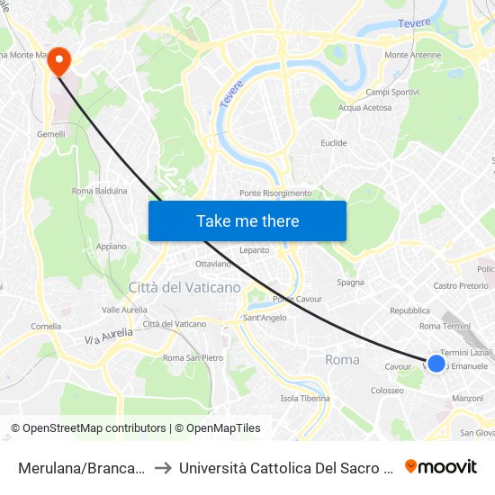 Merulana/Brancaccio to Università Cattolica Del Sacro Cuore map