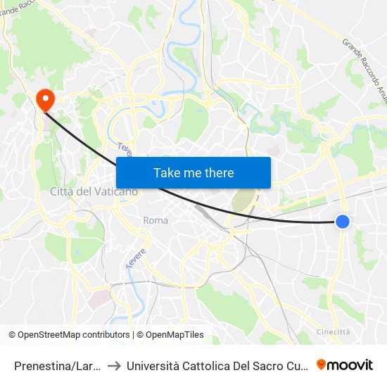 Prenestina/Larici to Università Cattolica Del Sacro Cuore map