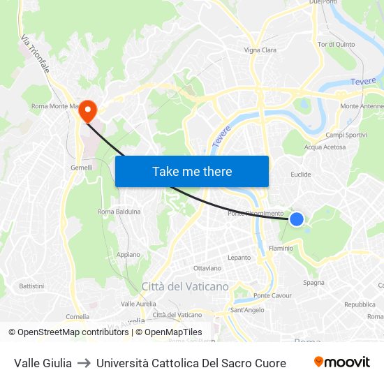 Valle Giulia to Università Cattolica Del Sacro Cuore map