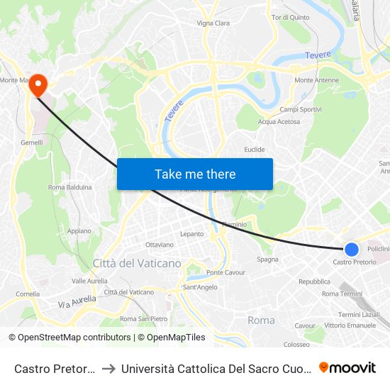 Castro Pretorio to Università Cattolica Del Sacro Cuore map