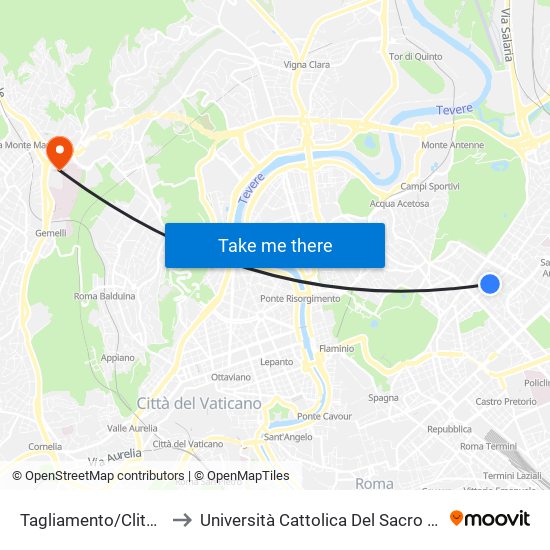 Tagliamento/Clitunno to Università Cattolica Del Sacro Cuore map