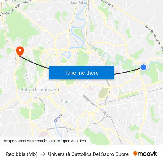 Rebibbia (Mb) to Università Cattolica Del Sacro Cuore map