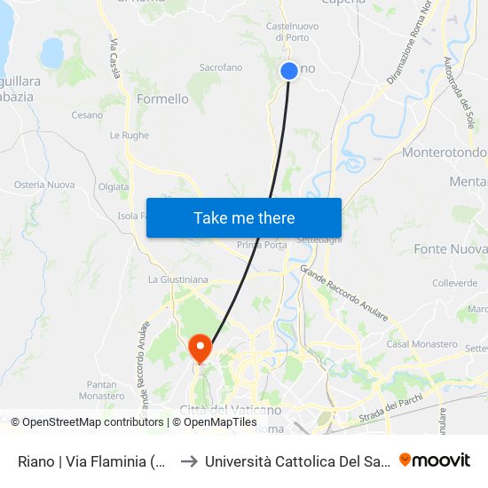 Riano | Via Flaminia (Stazione) to Università Cattolica Del Sacro Cuore map
