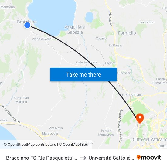 Bracciano FS P.le Pasqualetti (Capolinea Servizio Urbano) to Università Cattolica Del Sacro Cuore map