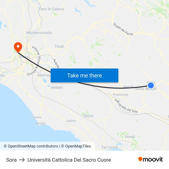 Sora to Università Cattolica Del Sacro Cuore map