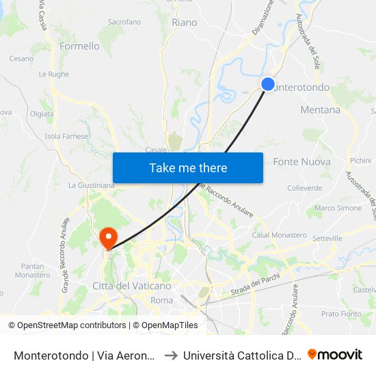 Monterotondo | Via Aeronautica Via Vulcano to Università Cattolica Del Sacro Cuore map