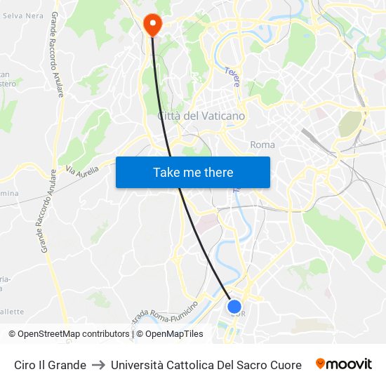 Ciro Il Grande to Università Cattolica Del Sacro Cuore map