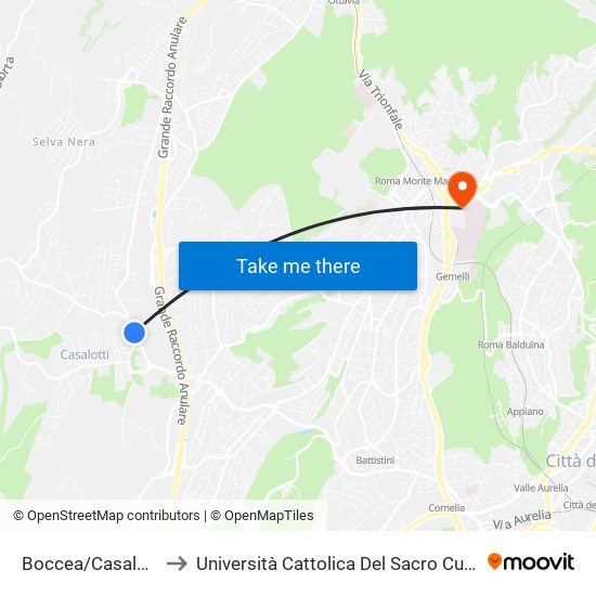 Boccea/Casalotti to Università Cattolica Del Sacro Cuore map