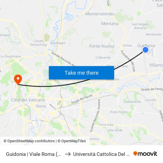 Guidonia | Viale Roma (Stazione Fs) to Università Cattolica Del Sacro Cuore map