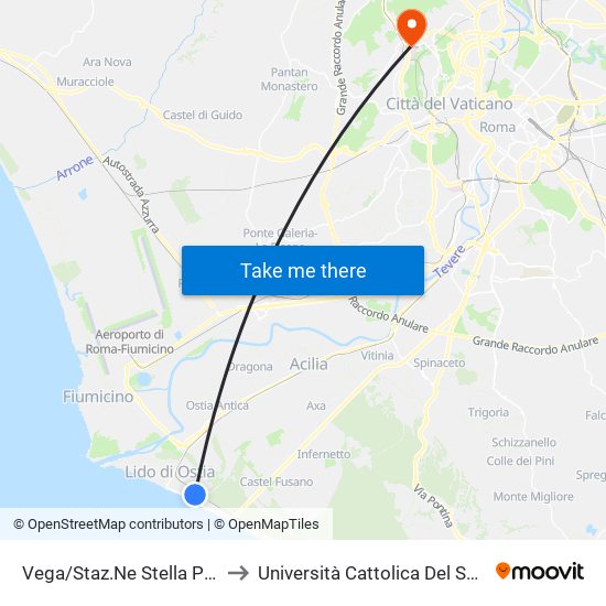 Vega/Staz.Ne Stella Polare (Rl) to Università Cattolica Del Sacro Cuore map