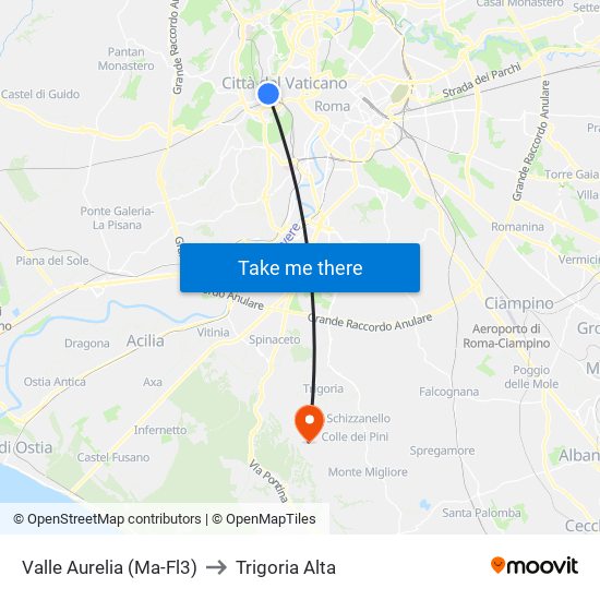 Valle Aurelia (Ma - Fl3) to Trigoria Alta map
