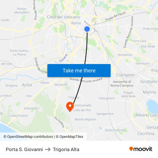 Porta S. Giovanni to Trigoria Alta map