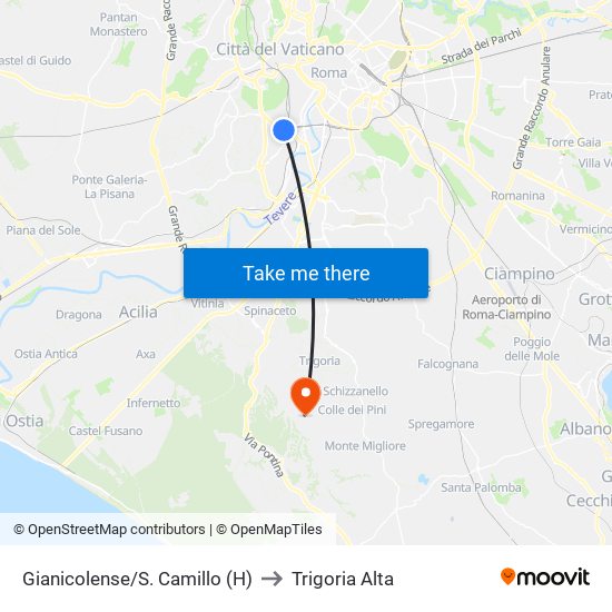 Gianicolense/S. Camillo (H) to Trigoria Alta map
