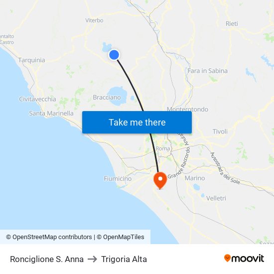 Ronciglione S. Anna to Trigoria Alta map