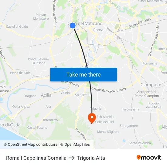 Rome | Cornelia Terminal to Trigoria Alta map