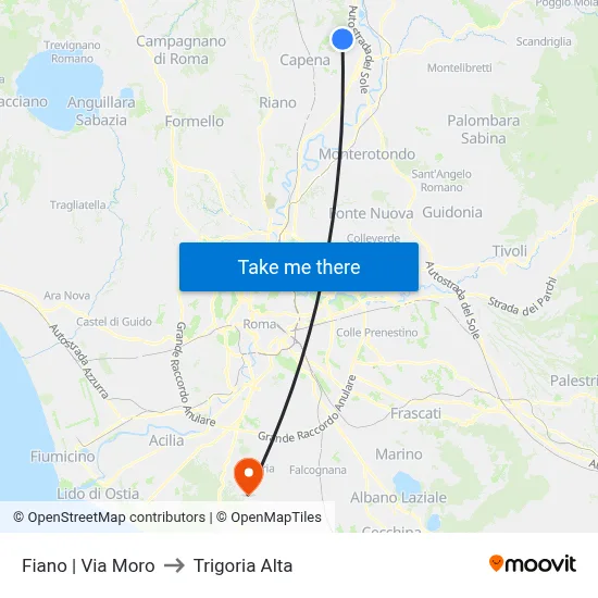 Fiano via Moro to Trigoria Alta map
