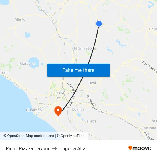 Rieti Cavour Square to Trigoria Alta map