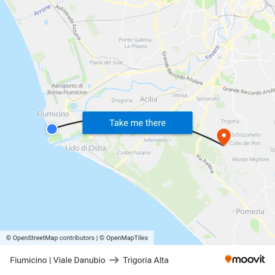 Fiumicino | Viale Danubio to Trigoria Alta map