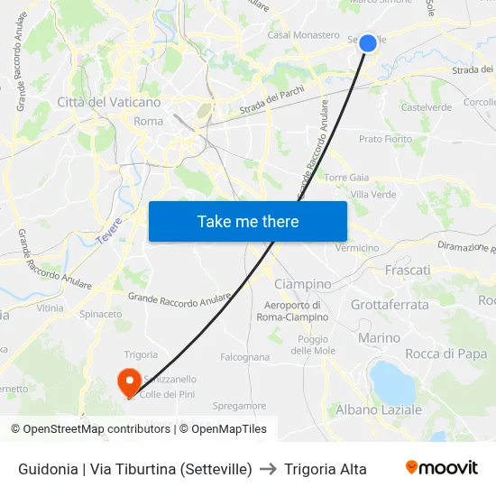 Guidonia - Via Tiburtina (Setteville) to Trigoria Alta map