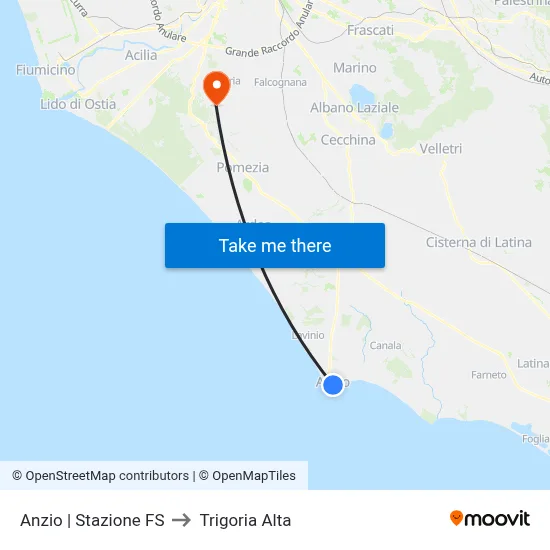 Anzio | Railway Station to Trigoria Alta map
