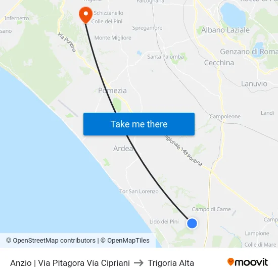 Anzio | Via Pitagora Via Cipriani to Trigoria Alta map