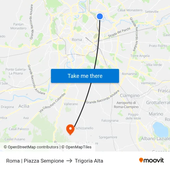 Rome | Sempione Square to Trigoria Alta map