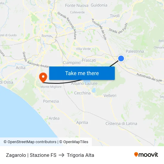 Zagarolo | Railway Station to Trigoria Alta map