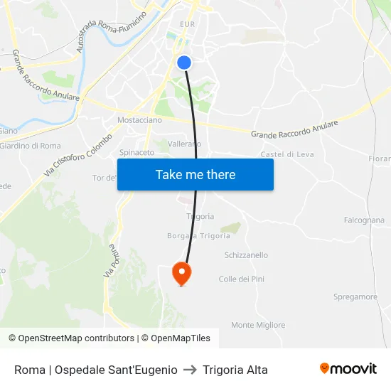 Roma | Sant'Eugenio Hospital to Trigoria Alta map