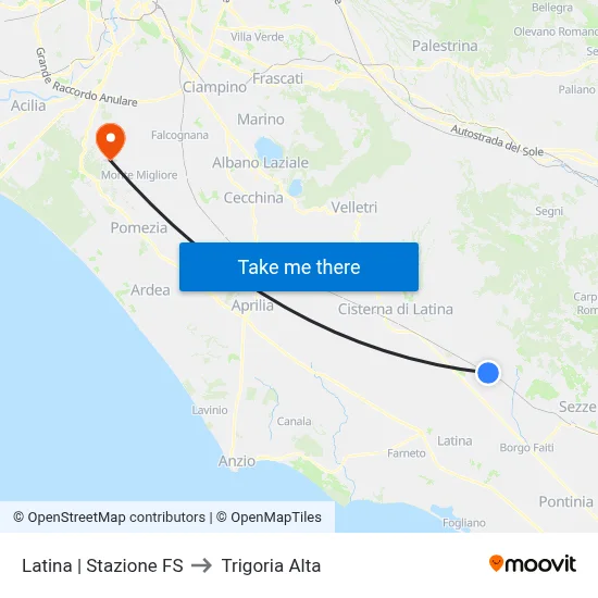 Latina | Railway Station to Trigoria Alta map